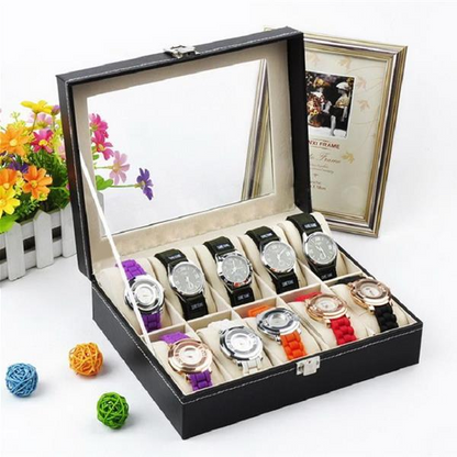 10 Compartments High-grade Leather Watch Collection Storage Box